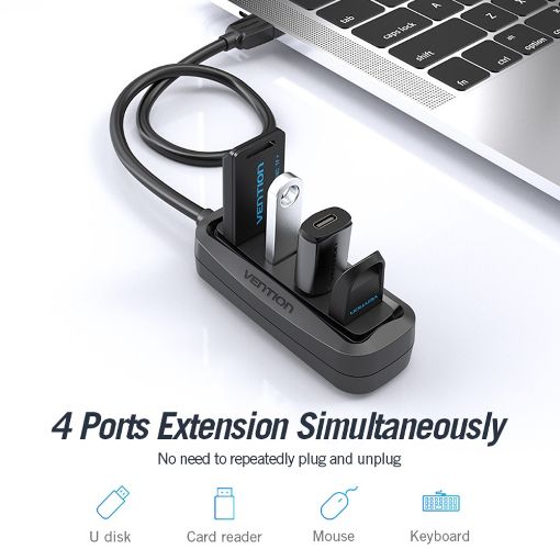 Εικόνα της USB Hub Vention 4-Port USB 2.0 Black (0.15m) VAS-J43-B015