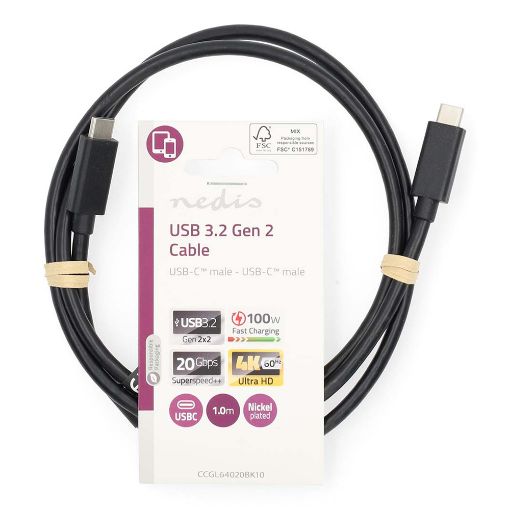 Εικόνα της Καλώδιο Nedis USB 3.2 Gen2 Type-C M/M 1m Black CCGL64020BK10