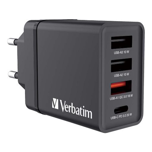 Εικόνα της Φορτιστής Verbatim 4-in-1 3x USB-A & 1x USB-C PD 30W Black 49700